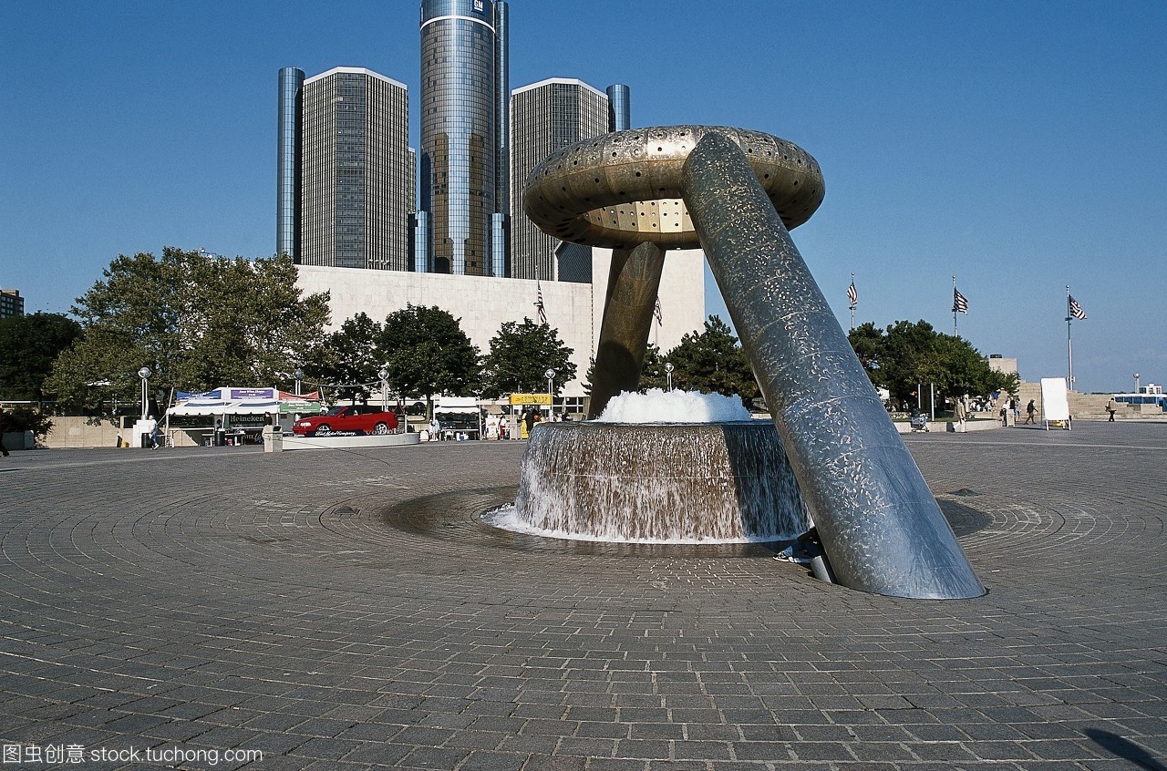 美國密歇根州的底特律哈特廣場霍勒斯&middot;e&middot;道奇噴泉野口勇設計的